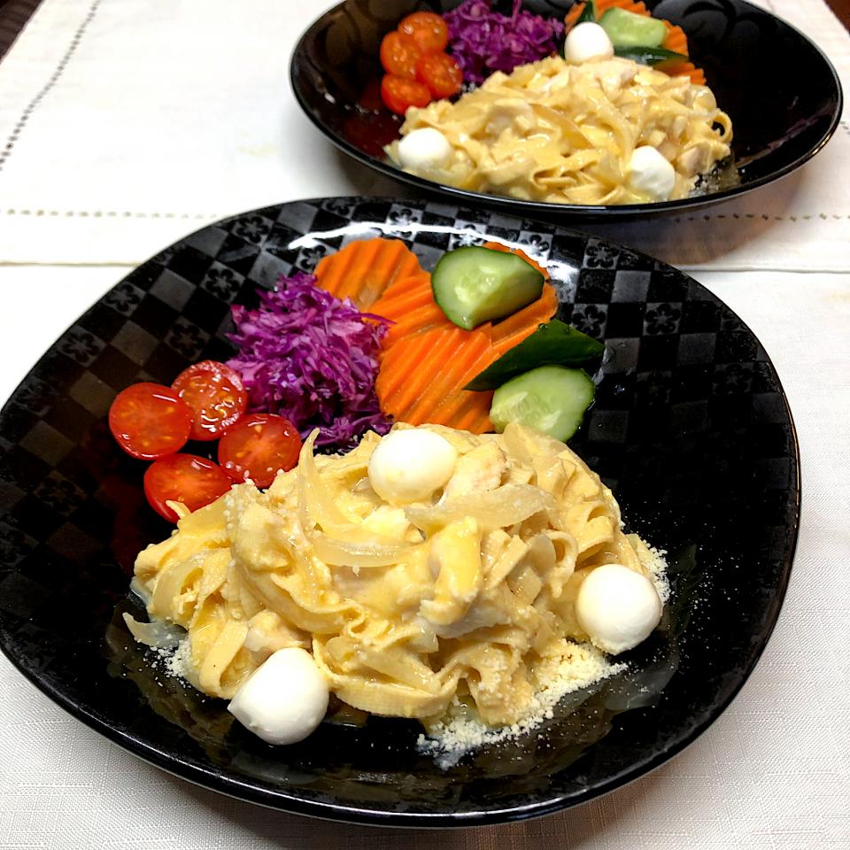 henryさんの料理 ヘルシー豆腐皮カルボナーラ💐業務スーパーダイエットアレンジ